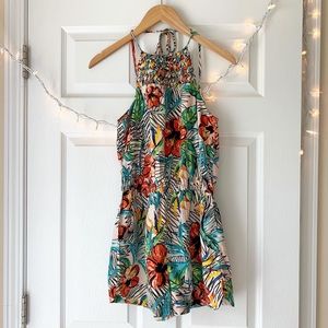 Tropical print romper with pockets!